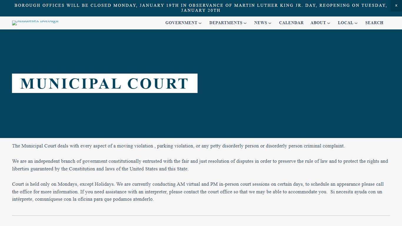 Municipal Court — Middlesex Borough